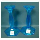 2 Fenton Celeste Blue # 249 Portly Candlesticks