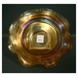 Fenton Grecian Gold Ruffled Bowl W/ 5 Rings