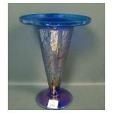 Maker? Cobalt Blue Crackle Ftd Cupped Flared Vase