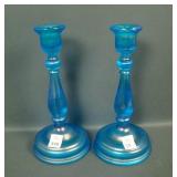 Diamond Blue Domed Tapered Candlesticks