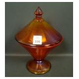 Fenton Red/Amberina # 736 Rib Optic Candy Jar