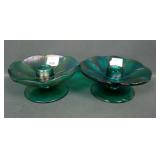 2 Fenton SGS Teal Grn Ftd Ruffled Candlesticks