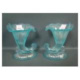 Fenton Aquamarine # 950 Cornucopia Candlesticks