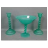 Tiffin Green Satin Glass 3 Pc Center Set