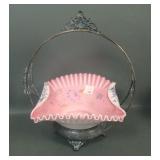 Victorian Pnk/White Decorated Brides Bowl & Frame