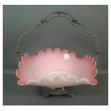 Consolid? Pink Satin Glass Lg Brides Bowl & Fr