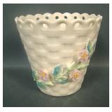 Belleek Ivory Reticulated Vase W/ Applied Roses