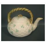 Belleek Covered Shamrock Tea Pot w/ Basket Handle