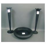 3 Tiffin Black Satin Glass Items