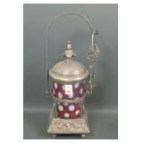 Fenton Cranberry Opal Coin Dot Pickle Castor