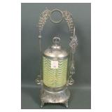 Fenton Vaseline Drapery Pickle Castor and Frame