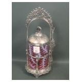 Fenton Cranberry Opal Thistle Pickle Castor