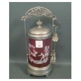 Maker? Cranberry Enamled Boy & Girl Pickle Castor