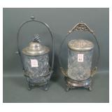 Two Victorian Crystal Pickle Castors