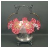 Victorian Pnk/White Cased Decorated Brides Bowl