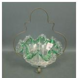 English Victorian Clear/ Grn Threaded Condiment