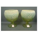 2 Fenton Topaz Opal Hobnail Ftd Compotes