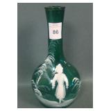 European Green Decorated Mary Gregory Barber Bottl
