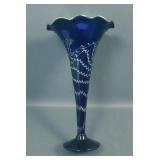 S. Lundberg Blue Iridised Ruffled Trumpet Vase