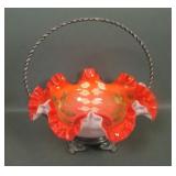 Victorian Red/ White Cased Decorated Brides Bowl