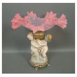 Victorian Pink/Opale Ruffled Bowl On Cupid Metal