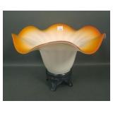 Victorian White Opale/Orange Ruffled Bowl on Base