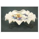 Victorian Enameled Floral Decorated Bowl on 3 F