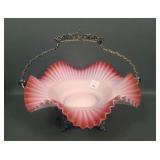Victorian Pink Satin Ruffled Brides Bowl