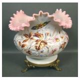 Victorian Pnk/White Bristol Decorated Ftd Vase