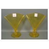 2 Steuben Bristol Yellow Ftd Fan Vase