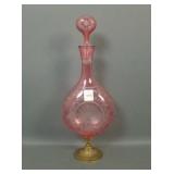 European Victorian Cranberry Etched Wine