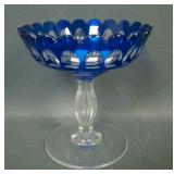 European Cobalt  Blue Cut Crystal/ Compote