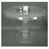 Signed Libbey Crytstal Floral Etched Compote