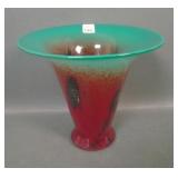 Maker? Green/Red Motled Flared Vase