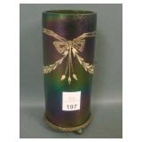Bohemian Art Glass Enameled Cylnder Vase