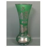 Bohemian? Lg Green Decorated Flared Vase