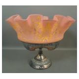 Victorian Pink/Peach Enameled Brides Bowl & Frame
