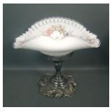 Victorian White Satin Crest Enameled Brides Bowl