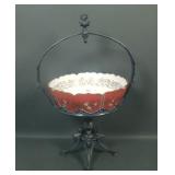 Victorian Cranb/White Cased Enameled Bowl in Frame