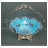 Fenton Blue Silver Crest  Decorated Brides Bowl