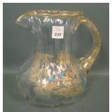 Harrach Crystal Enameled Decorated  Water Pitcher