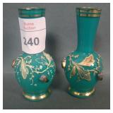 Moser Green Decorated Miniature Cabinet Vases