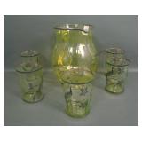 Elegant Era Decorated Vaseline 6 Pc Water Set