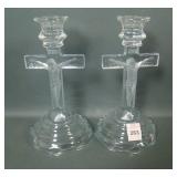 2 Elelgant Crystal Frosted Crucifix Candlesticks