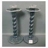 2 U.S. Glass Crystal/Black Satin Candlesticks