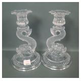 Pair Elegant Crystal Dolphin Candlesticks