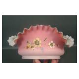 Victorian Pink Satin Enameled Brides Bowl