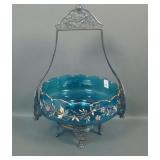 Moser Blue Enameled Floral Brides Bowl