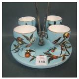 European Decorated Porcelain Egg Cup Set W/ Handle