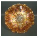Fenton Dk Marigold Lotus & Grape 3/1 Edge Bowl